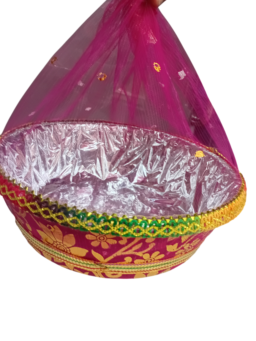 Round Shape Beautiful Rose Pink Net Chunri Tub