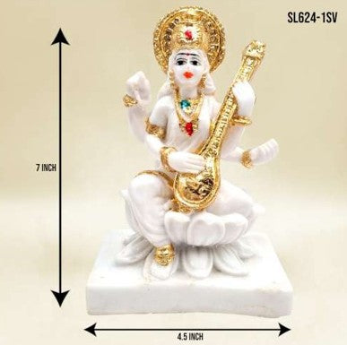 7" WHITE GOLD SARASWATI JI *SL624-1SV