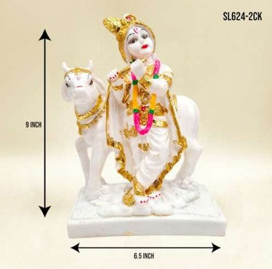 9" WHITE GOLD COW KRISHNA*SL624-2CK