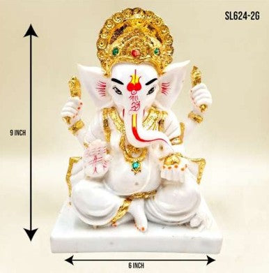 9" WHITE GOLD GANESH JI*SL624-2G
