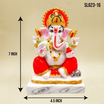 7" WHITE (C) GOD GANESH JI*SL623-1G
