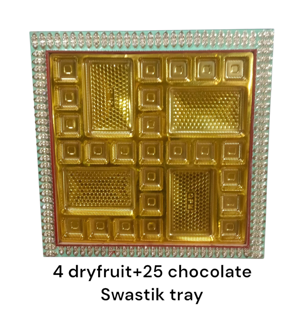 4 Dryfruit+25 Chocolate Swastik Tray