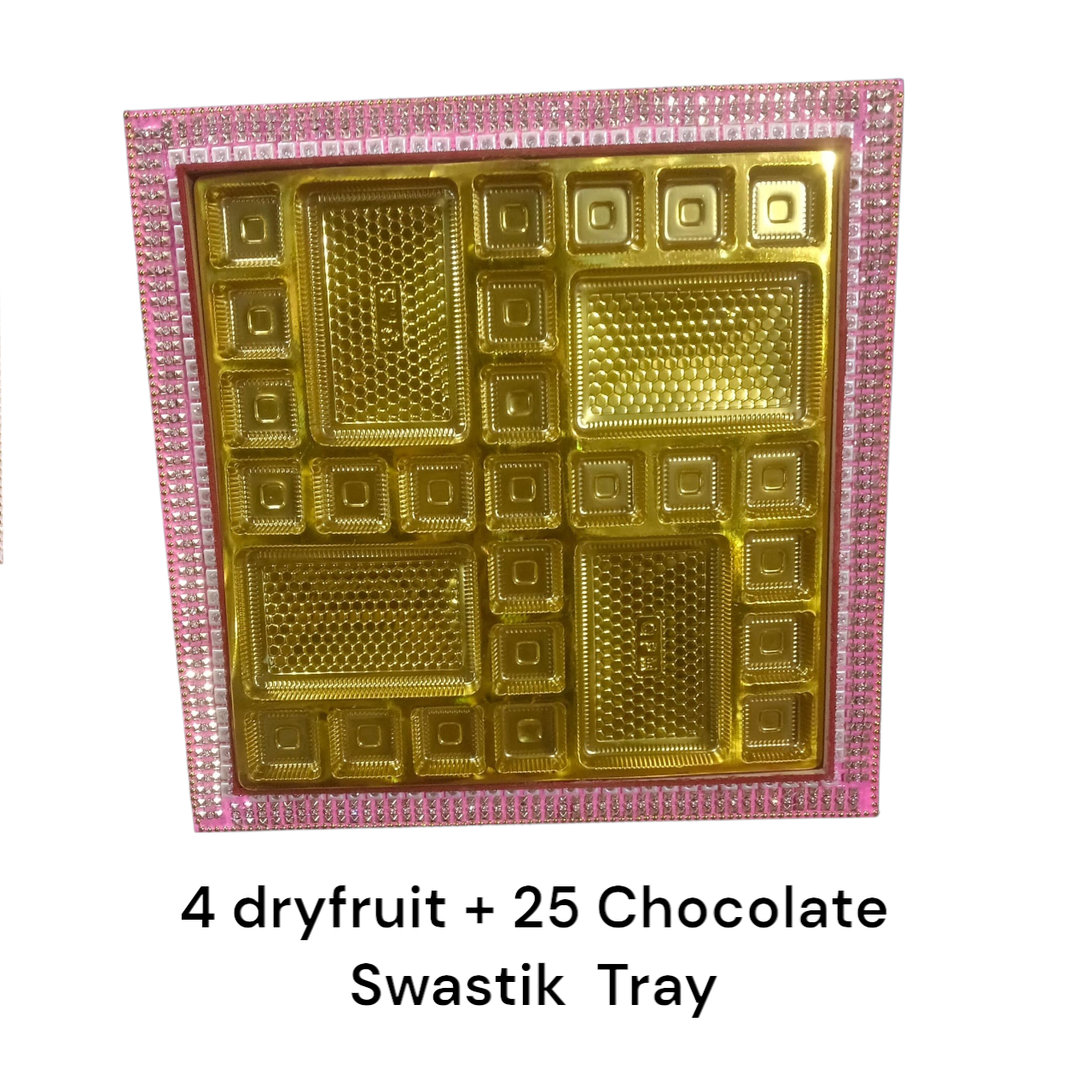 4 Dryfruit+25 Chocolate Swastik Tray