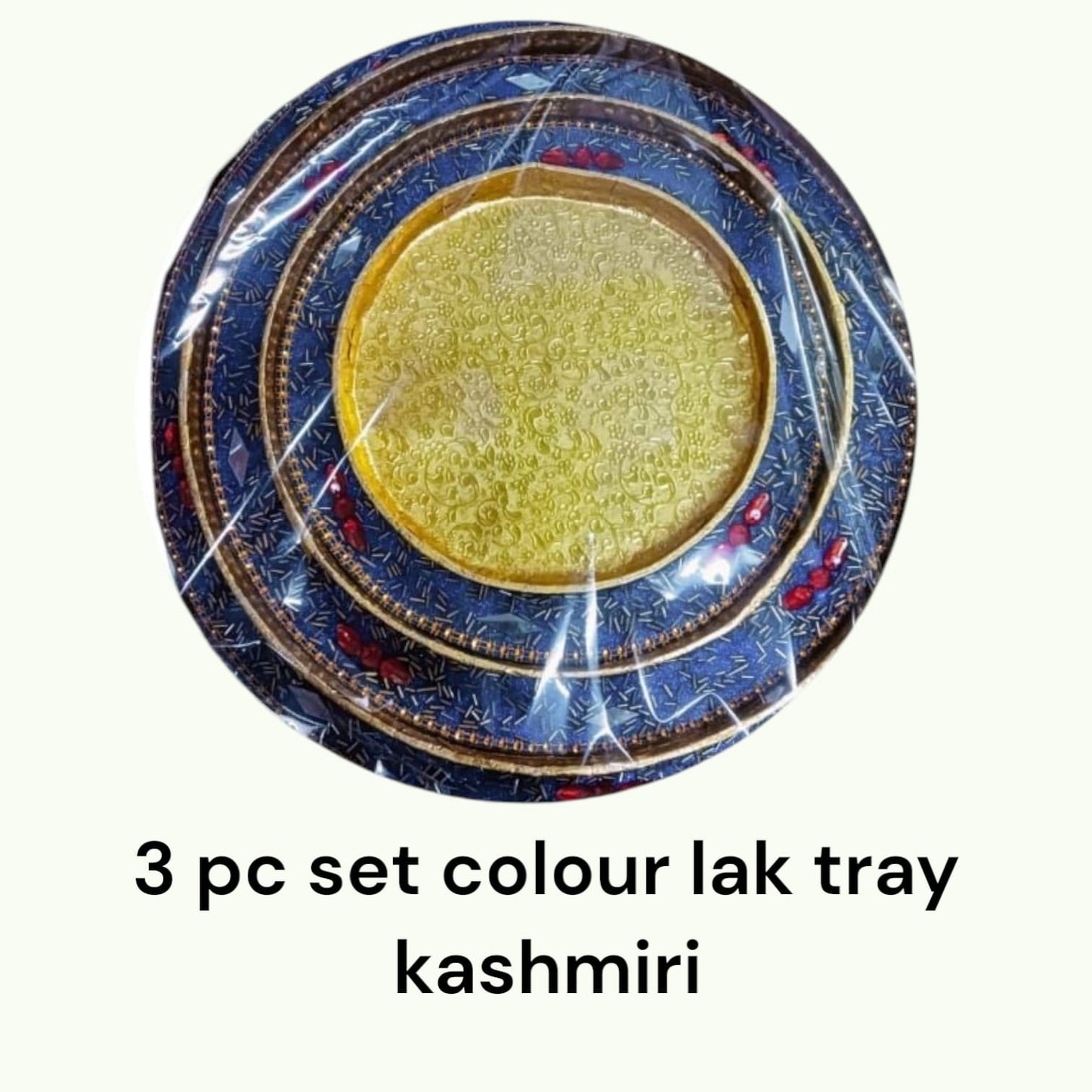 Gol Colour Lak Tray Kashmiri (3 Pc Set)